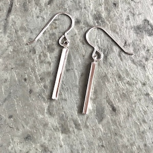 Sterling Silver Stick Earring, Little Silver Bar, Dangle Bar Earring, Minimal Line, Skinny Silver Stick Earring, Thin Silver Tube Earring