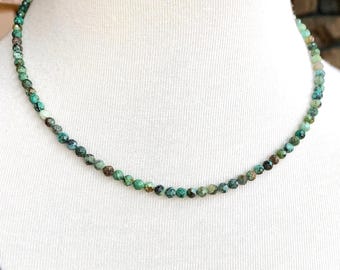 Afrikaanse turkooizen ketting: sterling zilveren, groene edelsteen tribal ketting, kralen wikkelarmband