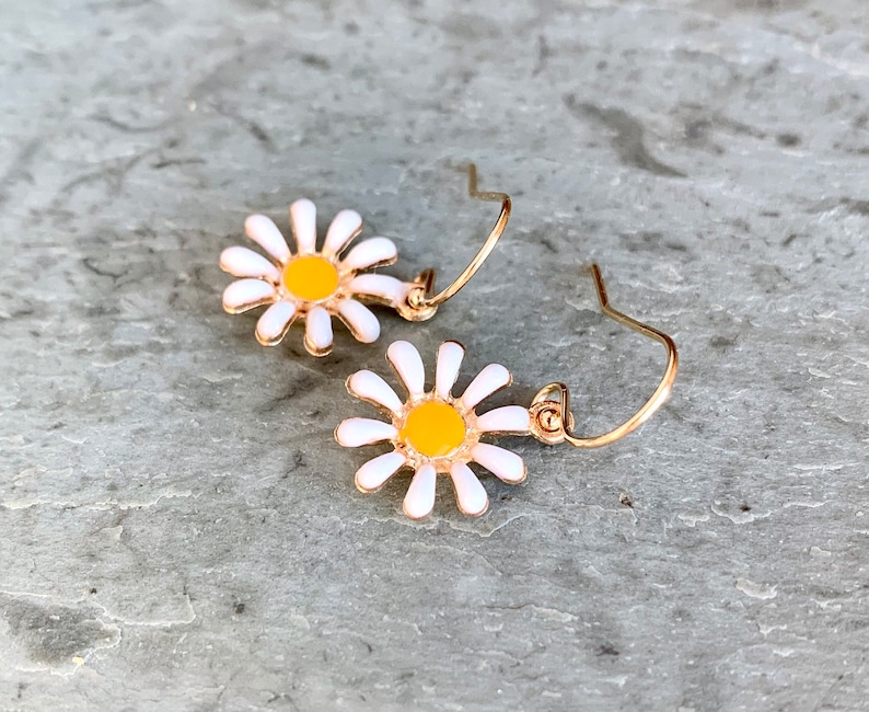 Daisy Earrings Enamel Daisies White and Yellow Daisy Flower Etsy