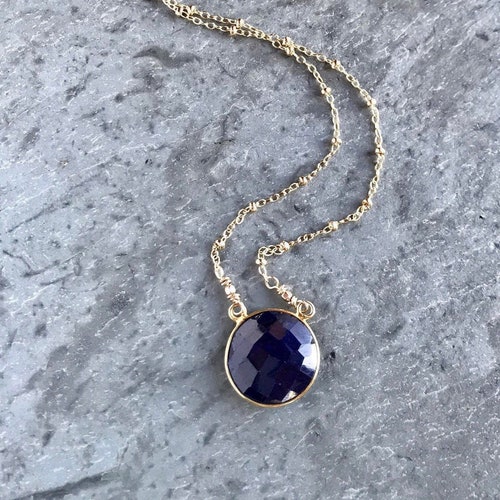 Sapphire Necklace Gold Fill Bezel 