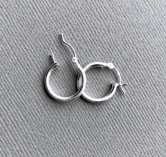 Silver Hoop Earrings Small Hoops 925 Sterling Hinge Clip Etsy