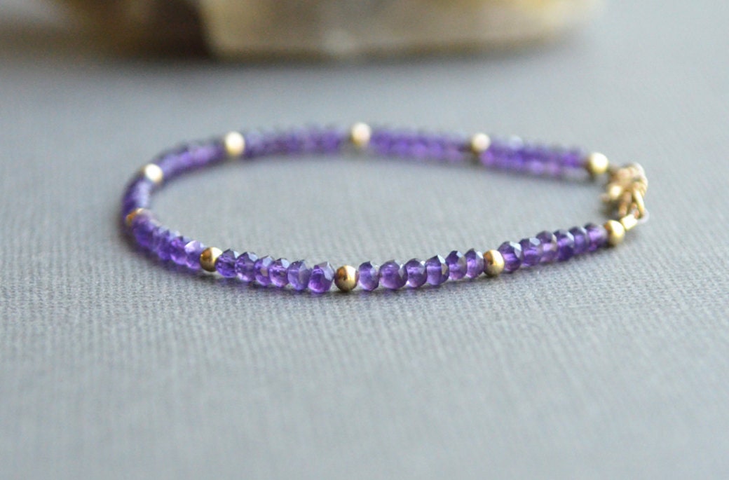 Amethyst Bracelet Gold Beads Dainty Beaded Boho Stacking - Etsy