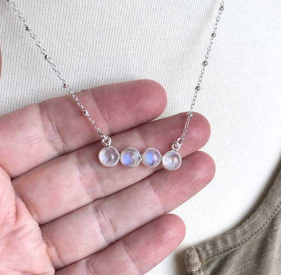 Round Rainbow Moonstone Petite Sterling Silver Slide - Chain Included Round Rainbow Moonstone Petite Sterling Silver Slide - Chain Included