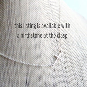 Sideways Cross Necklace, Choose Birthstone, Cross Choker, Sterling Silver Cross Jewelry, Tiny Cross Pendant, Off Center Horizontal Cross