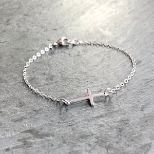 Thin Sideways Cross Bracelet - Thin Cross, Sterling Silver