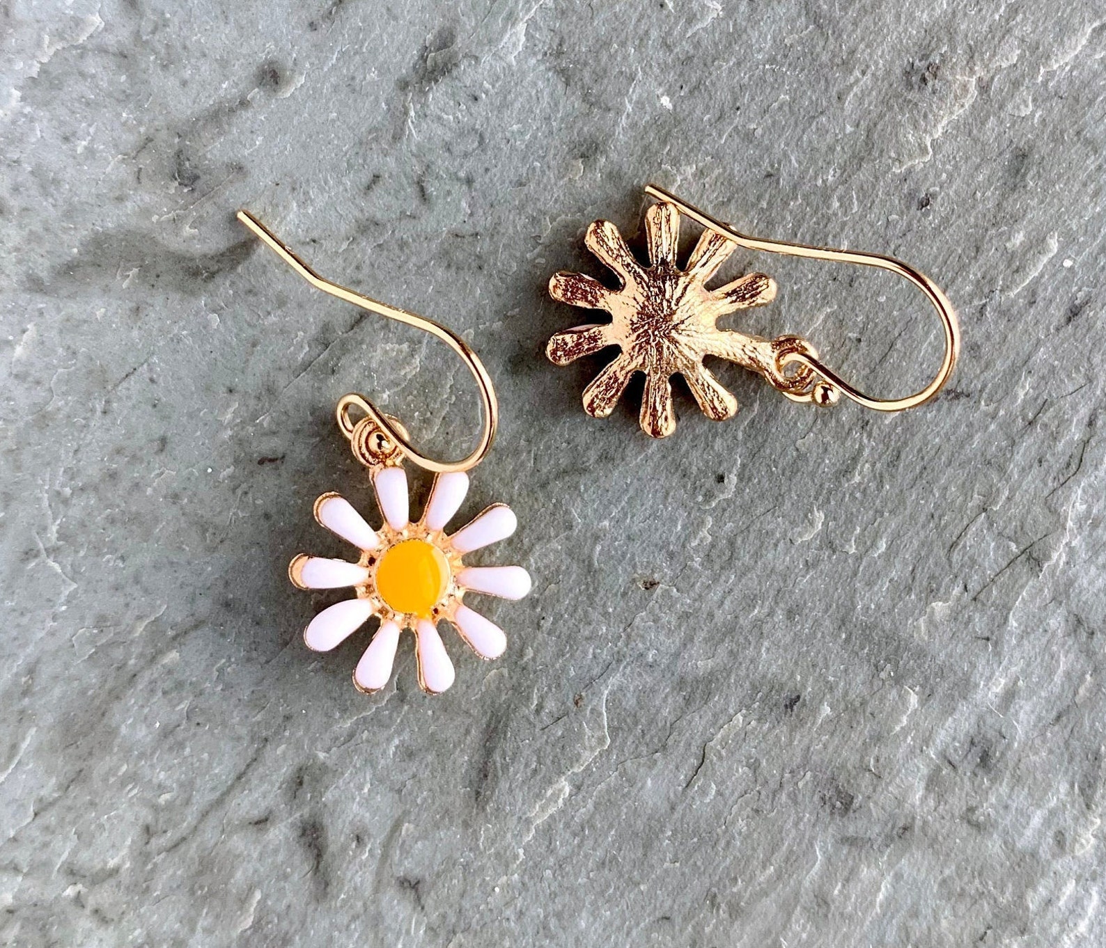 Daisy Earrings Enamel Daisies White and Yellow Daisy Flower Etsy