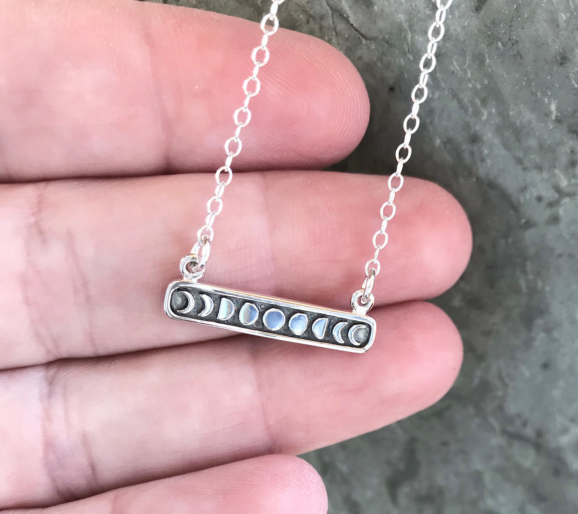 Moon Phase Necklace Sterling Silver Moon Bar Necklace | Etsy