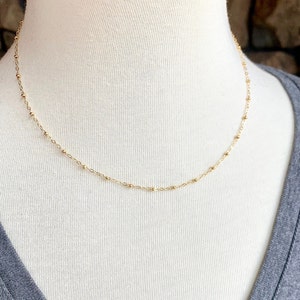 Gold Chain Necklace, Gold Filled, Gold Satellite Chain, Dainty Chain with Little Balls, Delicate Gold Necklace, Custom Length, Beaded Chain