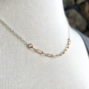 Silver and Gold Necklace, Gold Filled and Sterling Silver Chain, Gold Layering Necklace, Mixed Metal Necklace, Gold Paperclip Link Chain