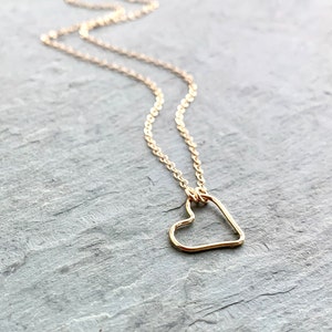 Floating Gold Heart Necklace, Dainty Open Heart, Simple Minimal Gold Heart Jewelry, Sideways Tiny Heart, Delicate Chain, 14K Gold Filled