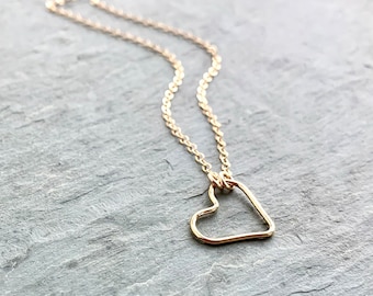 Floating Gold Heart Necklace, Dainty Open Heart, Simple Minimal