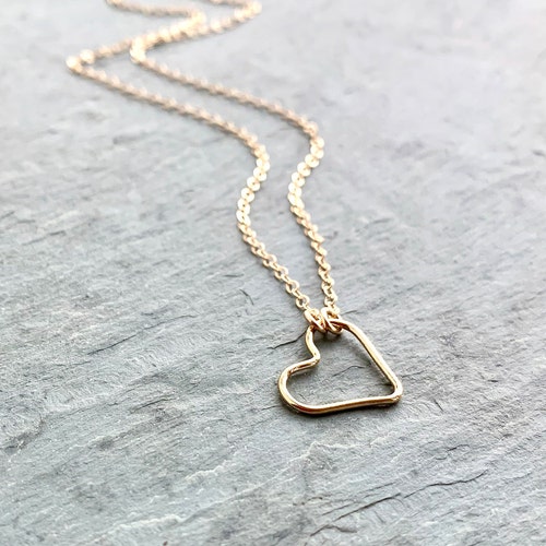 Floating Gold Heart Necklace Dainty Open Heart Simple | Etsy