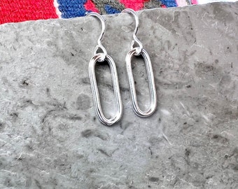 Silver Paperclip Earring, Sterling Silver Link, One Large Paperclip Link, Modern Earring, Single Chain Link, Rounded Rectangle Drop Earring