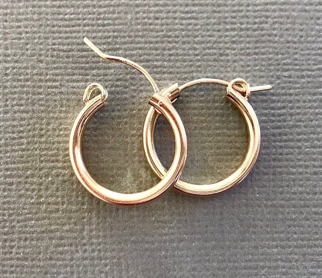 Gold Hoop Earring, 14k Gold Fill, 18mm Small Hoop, Hinge Clip, Plain ...
