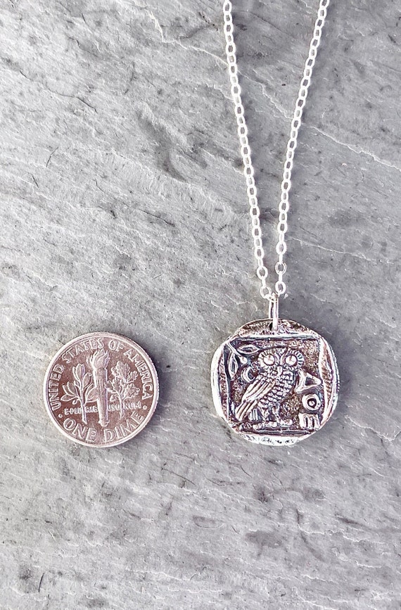 Ancient Greek Coin with Athenas Owl Necklace in Sterling Silver #7014- -  Zoe and Piper
