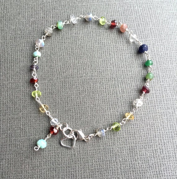 Sterling Silver Multi-Colored Jasper & Amethyst Anklet Bracelet Sterling Silver Multi-Colored Jasper & Amethyst Anklet Bracelet