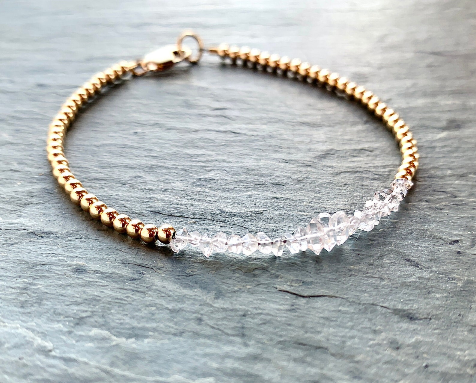 Herkimer Diamond Bracelet Silver or Gold Beads Dainty - Etsy
