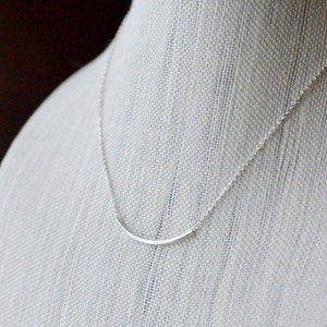 Sterling Silver Noodle Necklace, Minimal Silver Tube Simple Layering Necklace, Delicate Sliding Tube, Hollow Curved Bar, Stacking Necklace