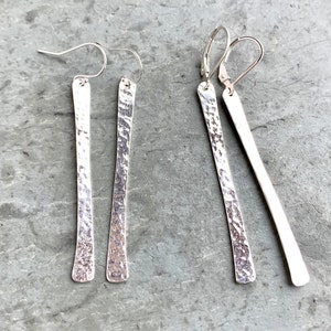 Hammered Silver Bar Earring, Sterling Silver Stick Earring, Minimal Silver, Dangle Bar, 2 inch Silver Bar, Modern Simple Chic, Lever Back