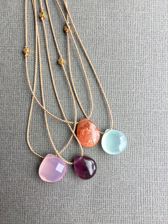 Silk Choker With Briolette, Floating Gemstone on Silk Cord, Silk Thread  Choker With a Tiny Gemstone, Minimal String Necklace and Teardrop -   Canada