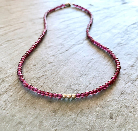 Garnet Choker Garnet Necklace Boho Beaded Gold Filled Beads