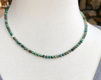 African Turquoise Necklace: Sterling Silver Beaded Wrap Bracelet, Green Gemstone Tribal Necklace