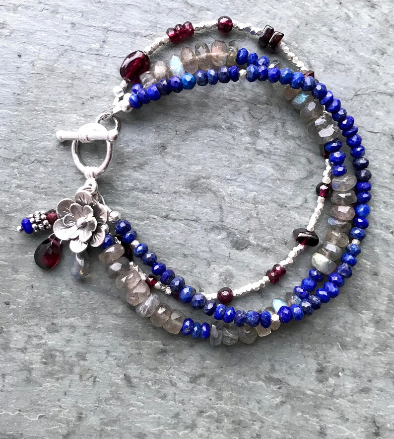 Triple Strand Gemstone Bracelet Sterling Silver 3 Strands Etsy