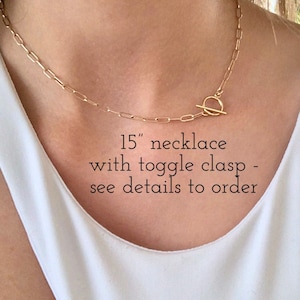 Gold Paperclip Necklace, Paperclip Chain, Yellow Gold Filled Layering Necklace, Gold Rectangle Link Choker, Toggle Clasp, Custom Length