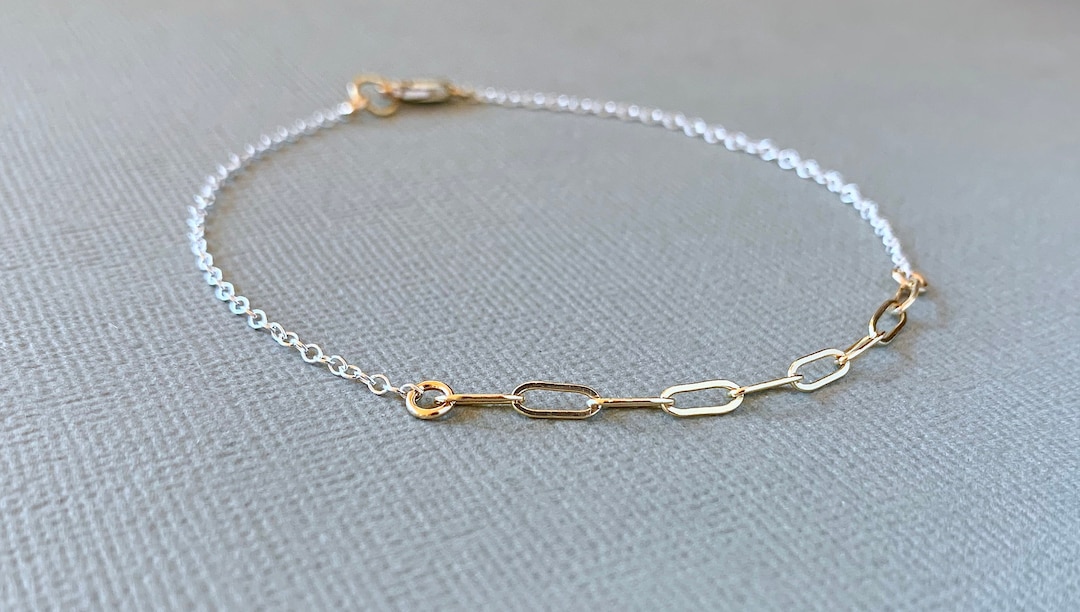 Gold and Silver Link Bracelet, Sterling Silver Bracelet With Gold Links ...