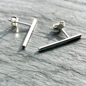 Sterling Silver Stick Earring, Bar Earring, Tiny Dainty, Solid 925 Silver, Minimalist Minimal Line, Simple Silver Bar Studs, Ear Climber