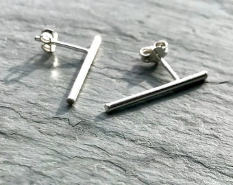 Sterling Silver Stick Earring, Bar Earring, Tiny Dainty, Solid 925 Silver, Minimalist Minimal Line, Simple Silver Bar Studs, Ear Climber