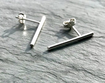 Sterling Silver Stick Earring: Minimalist Bar Studs, Ear Climber