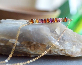 Tundra Sapphire Gold Filled or Sterling Silver Bar Necklace, September Birthstone