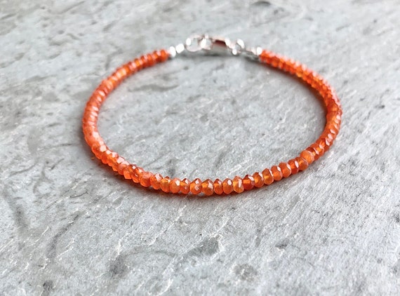 Bracelet Réglable En Argent 925 Avec Pierre Cornaline Naturelle Orange - Fait Main - Neuf