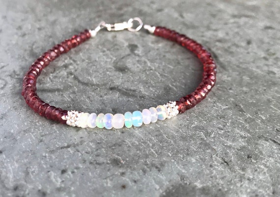 Sterling Silver Ethiopian Opal & Garnet Bracelet Sterling Silver Ethiopian Opal & Garnet Bracelet