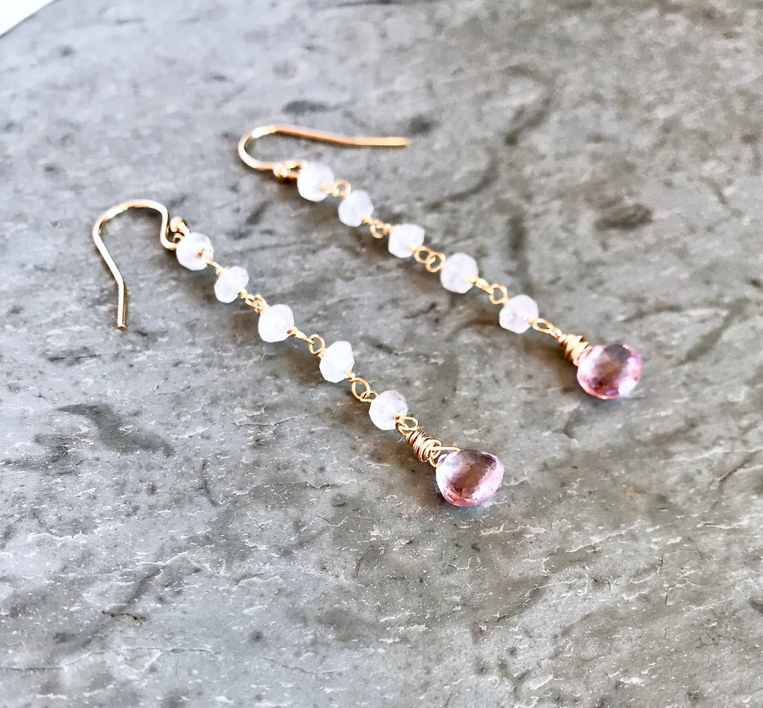 Long Moonstone Drop Earrings Gold Wire Wrapped Gemstones - Etsy