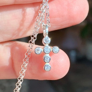 Sterling Silver Cross Necklace, Small Cross with CZ, Dainty Cross with Diamond Sparkle, Religious Necklace, Christian Jewelry, Baptism Gift