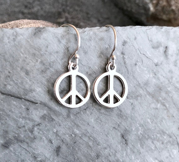 Sterling Silver Peace Sign with Rose Earrings Sterling Silver Peace Sign with Rose Earrings