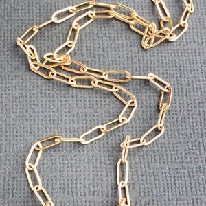 Gold Paperclip Necklace, Paperclip Chain, Gold Link Layering Necklace, Gold Rectangle Link Choker, Toggle Clasp, Gold Fill Chain Made in USA