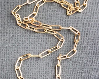 Gold Paperclip Necklace, Paperclip Chain, Gold Link Layering Necklace, Gold Rectangle Link Choker, Toggle Clasp, Gold Fill Chain Made in USA