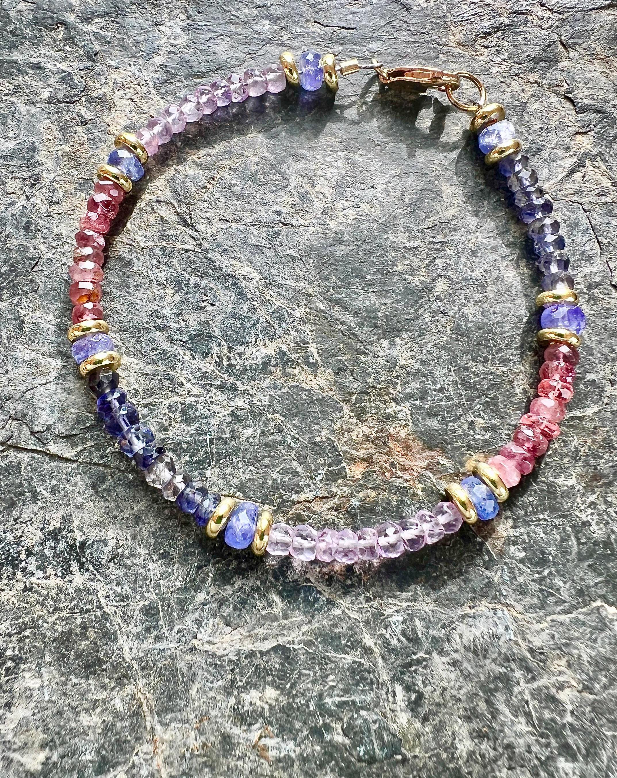 タンザナイトトルマリン宝石ブレスレット：14Kゴールドフィルドカラー