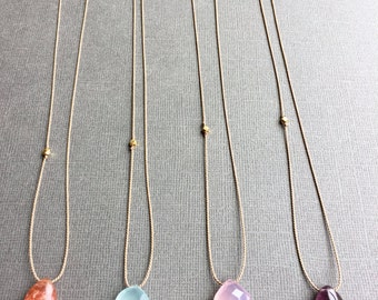 Silk Choker With Briolette, Floating Gemstone on Silk Cord, Silk Thread  Choker With a Tiny Gemstone, Minimal String Necklace and Teardrop -   Canada