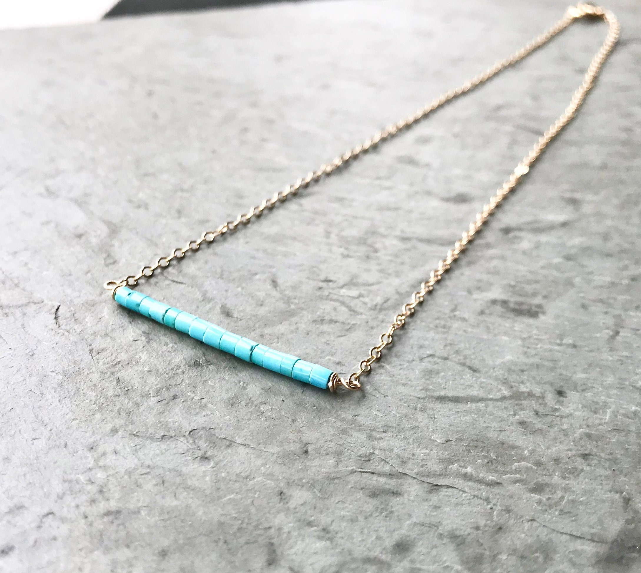 Turquoise Bar Necklace Silver or Gold Row of Turquoise Etsy