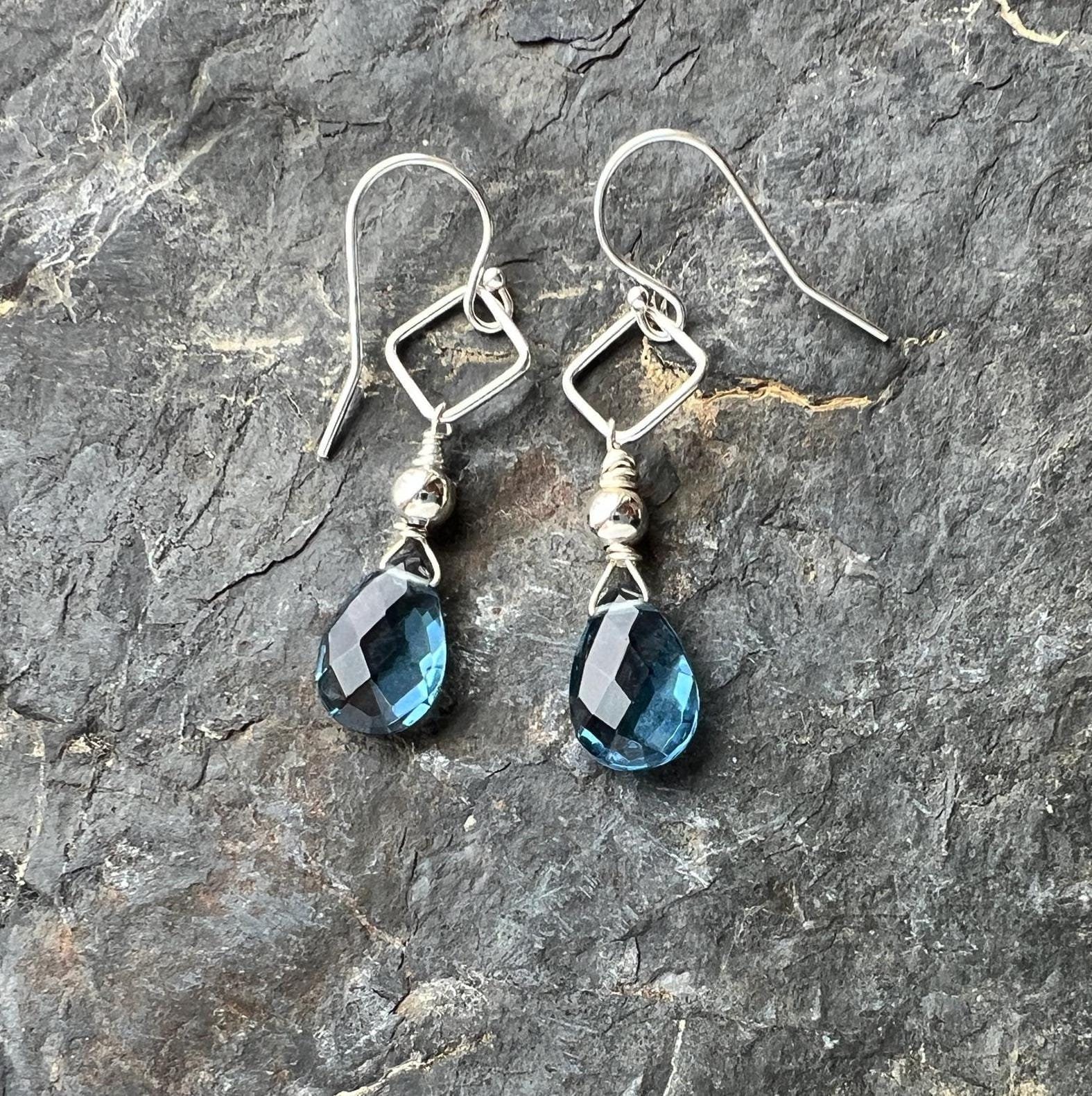 London Blue Topaz Earring, Silver or Gold, Deep Blue Teardrops, London Blue Quartz Drop Earring, December Birthstone, Gift Idea for Her