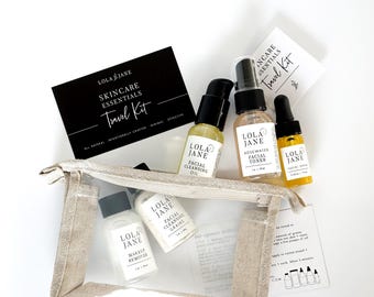 Set de muestra para el cuidado de la piel con productos naturales, neceser de viaje, limpiador, tónico, sérum