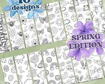 Marcapáginas para colorear, actividades de primavera imprimibles para niños, impresiones de lectura para el aula