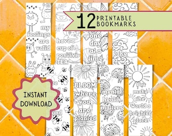 Mental Health Bookmarks Coloring book pages for Mental Health Matters Quotes Self Care Gift for Book Lovers Student Activity Printable