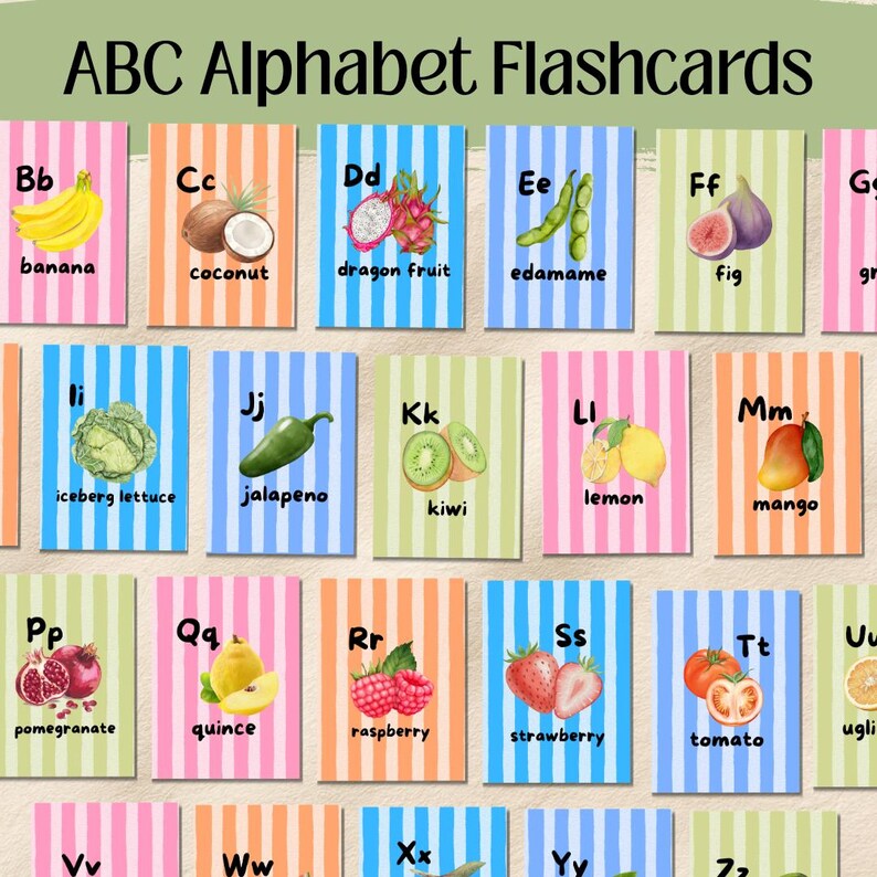 ABC Flashcards Fruit Alphabet Cards for Kids English Learning Cards for ...