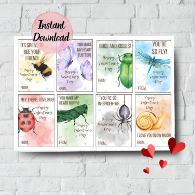 Printable Insects Valentines Day Cards for Kids • Insect / Bug Theme ...