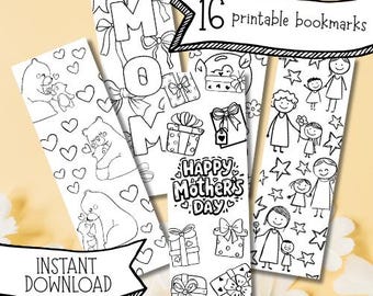 Happy Mothers Day Bookmark Gift for Mom Coloring Pages for Kids Mothers Day Printable Gift for Mom Preschool Activity for Book Lovers